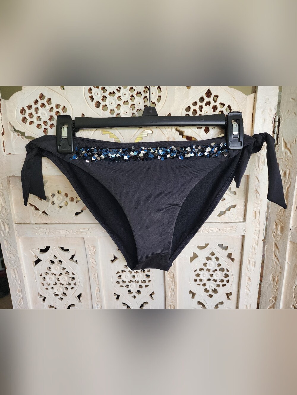 NWT Venus Lascana Black Sequin Bikini Bottoms- Womens Size 10